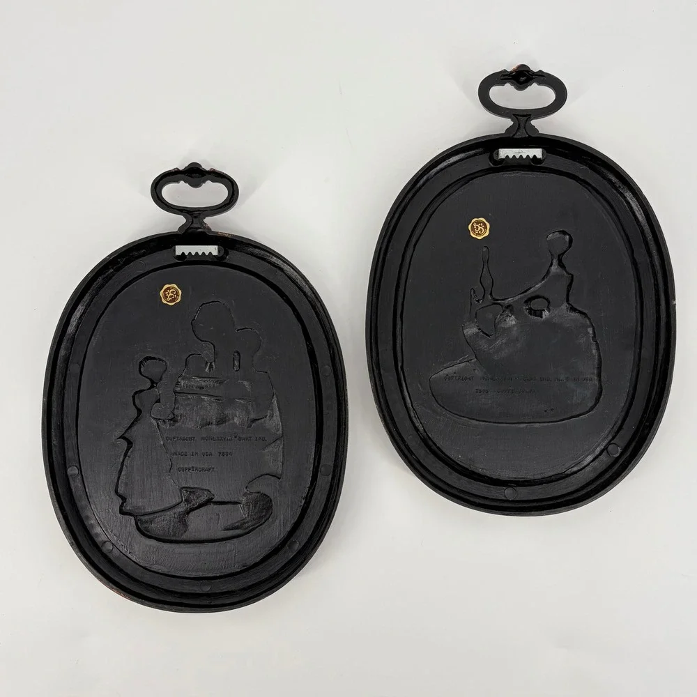 Dart Ind Coppercraft Guild Wall Plaque Pair Colonial 3D 1978 7534 7535 Farmhouse